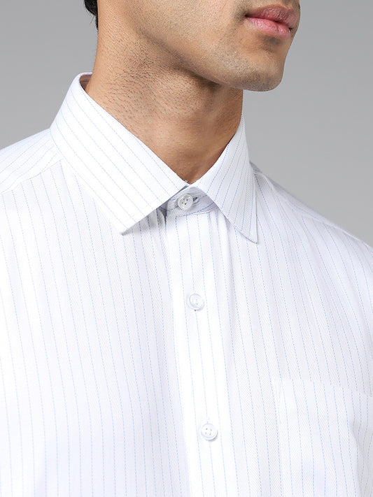 WES Formals White Striped Cotton Relaxed-Fit Shirt