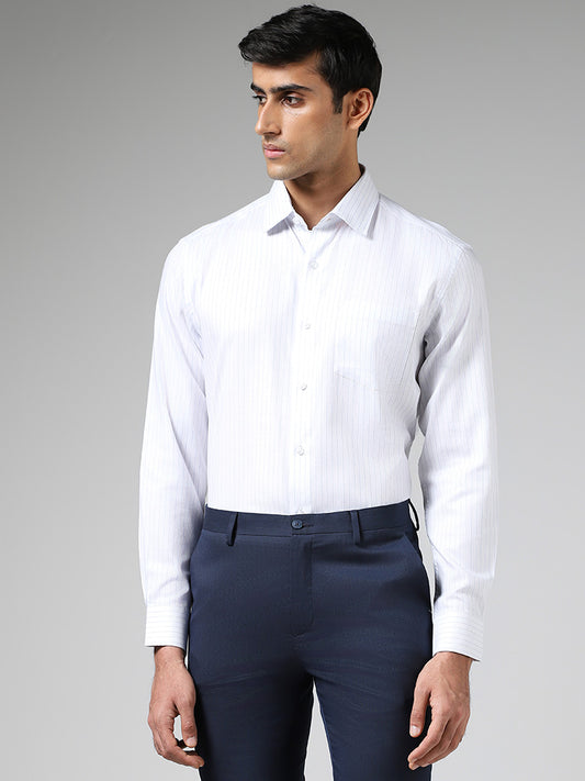 WES Formals White Striped Cotton Relaxed-Fit Shirt