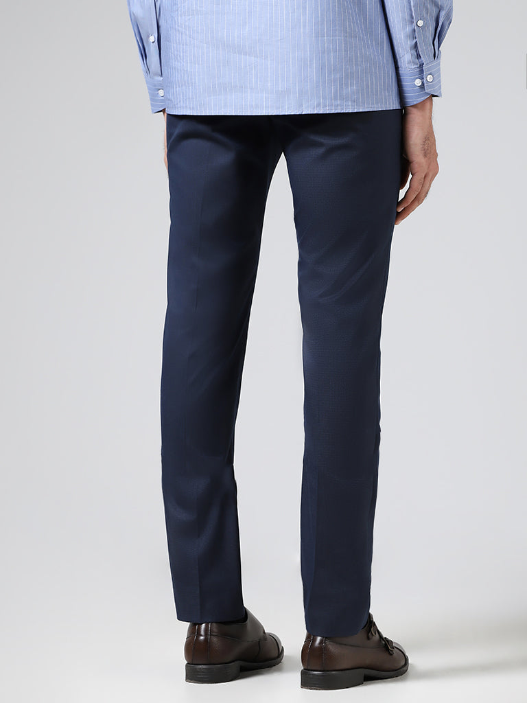 Men's Organic Cotton Stretch Trouser in Navy Blue Slim Fit