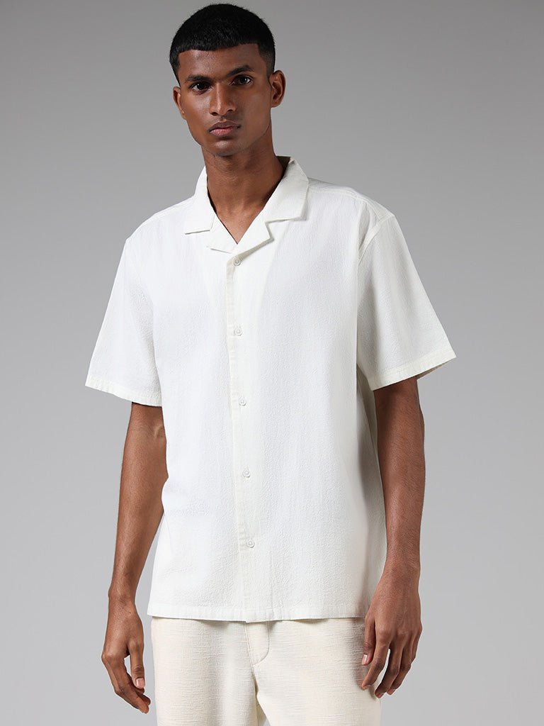 Buy ETA Solid Off White Cotton Relaxed-Fit Shirt from Westside