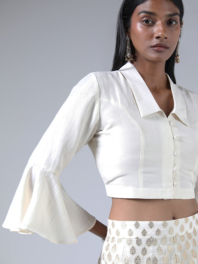 Buy Utsa Off-White Mirror Embroidered Crop Blouse from Westside