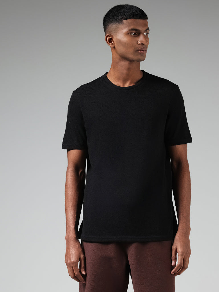 Buy ETA Solid Black Slim-Fit T-Shirt from Westside