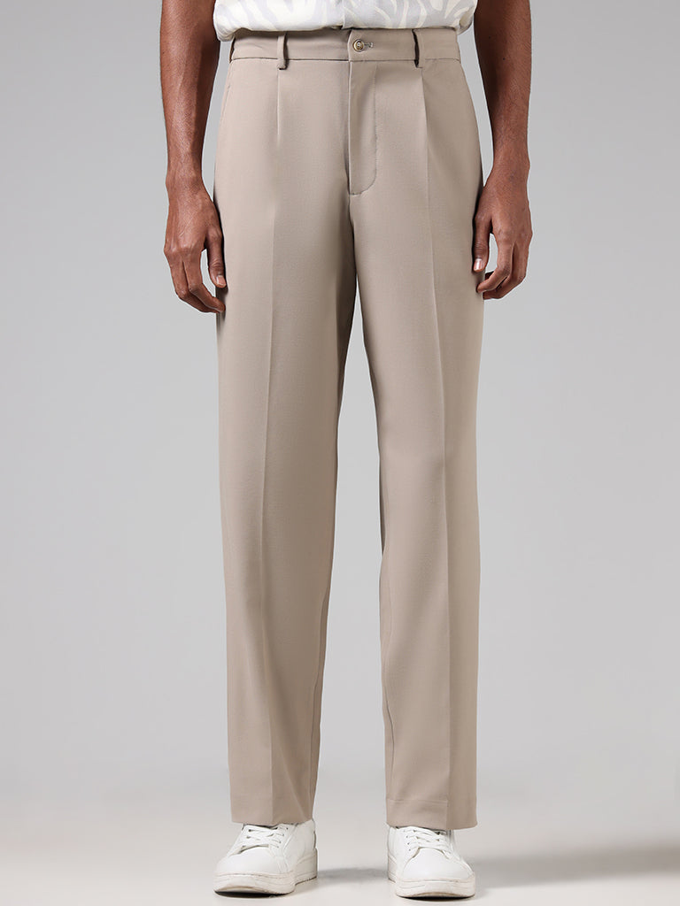 Buy Wardrobe Solid Beige High-Rise Trousers from Westside