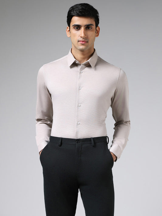 WES Formals Solid Cream Slim-Fit Shirt