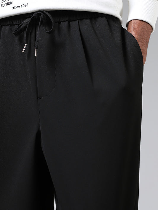 Nuon Solid Black Relaxed Fit Wide Leg Trousers