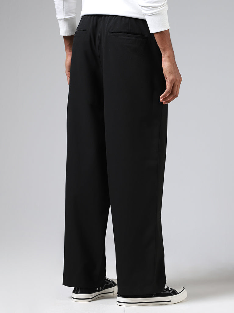 Nuon by Westside Solid Black Relaxed Fit Wide Leg Trousers