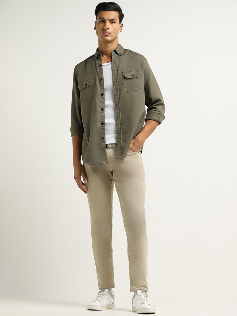 WES Casuals Olive Relaxed Fit Shirt