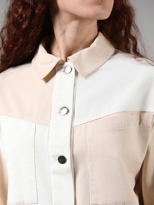 Nuon Beige Color Block Cotton Jacket
