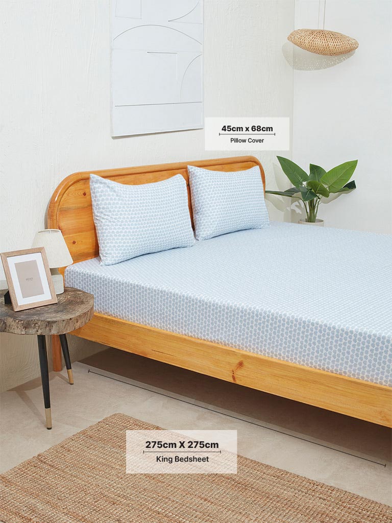 Westside Home Blue Seashell Design King Bed Flat Sheet and Pillowcase Set