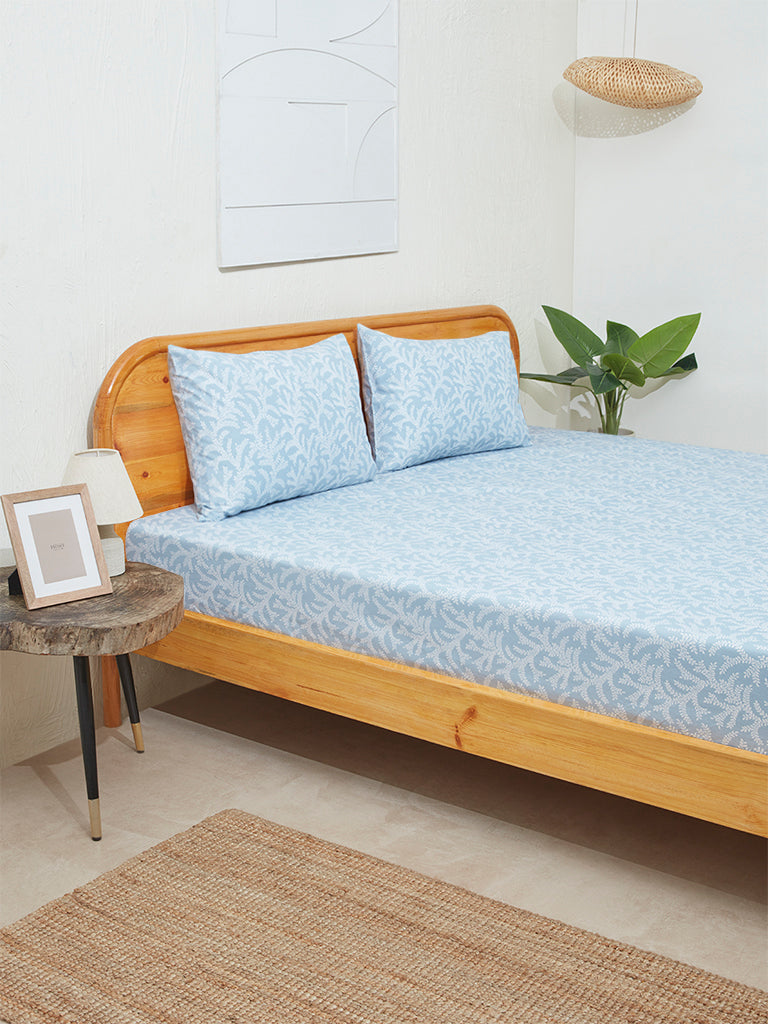 Buy BOMBAY DYEING Blue Sage Blue 100% Cotton 180 TC Queen Size Double Bed  Sheet with 2 pillow covers | Shoppers Stop