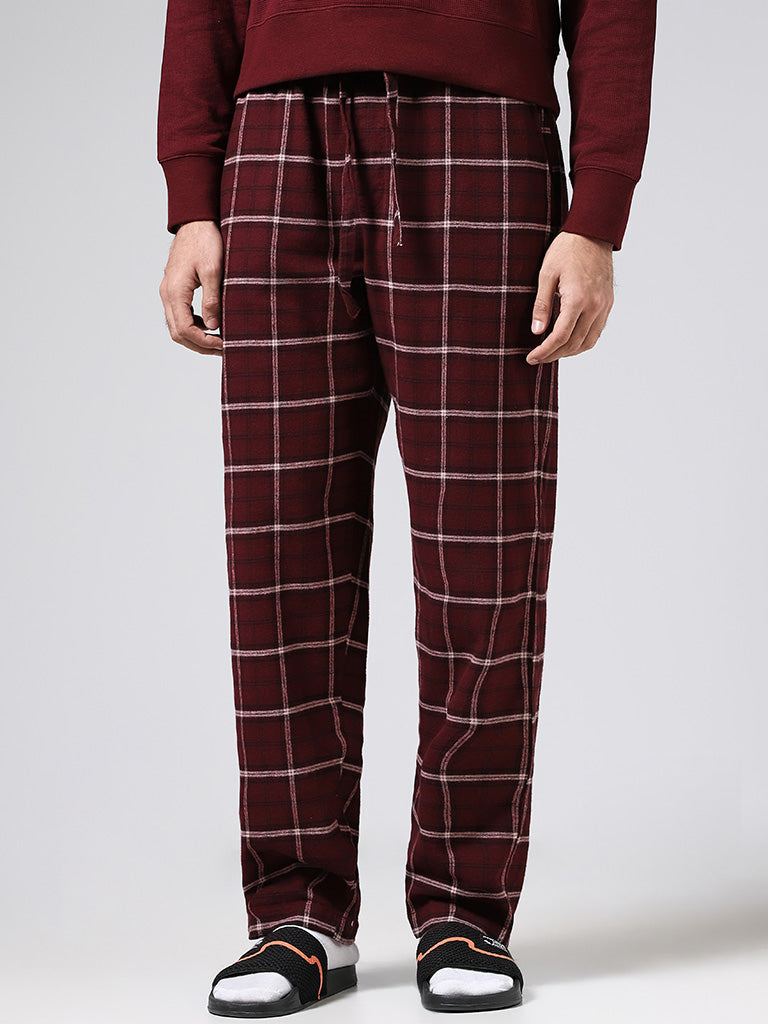 Relaxed Fit Pyjama bottoms - Red/Black checked - Men