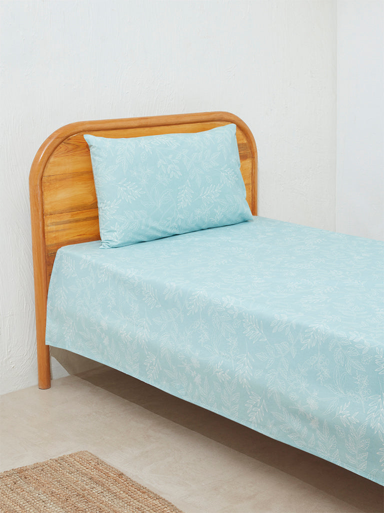 Westside Home Aqua Single Bed Flat Sheet and Pillowcase Set