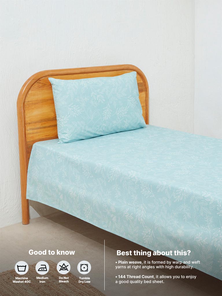 Westside Home Aqua Single Bed Flat Sheet and Pillowcase Set