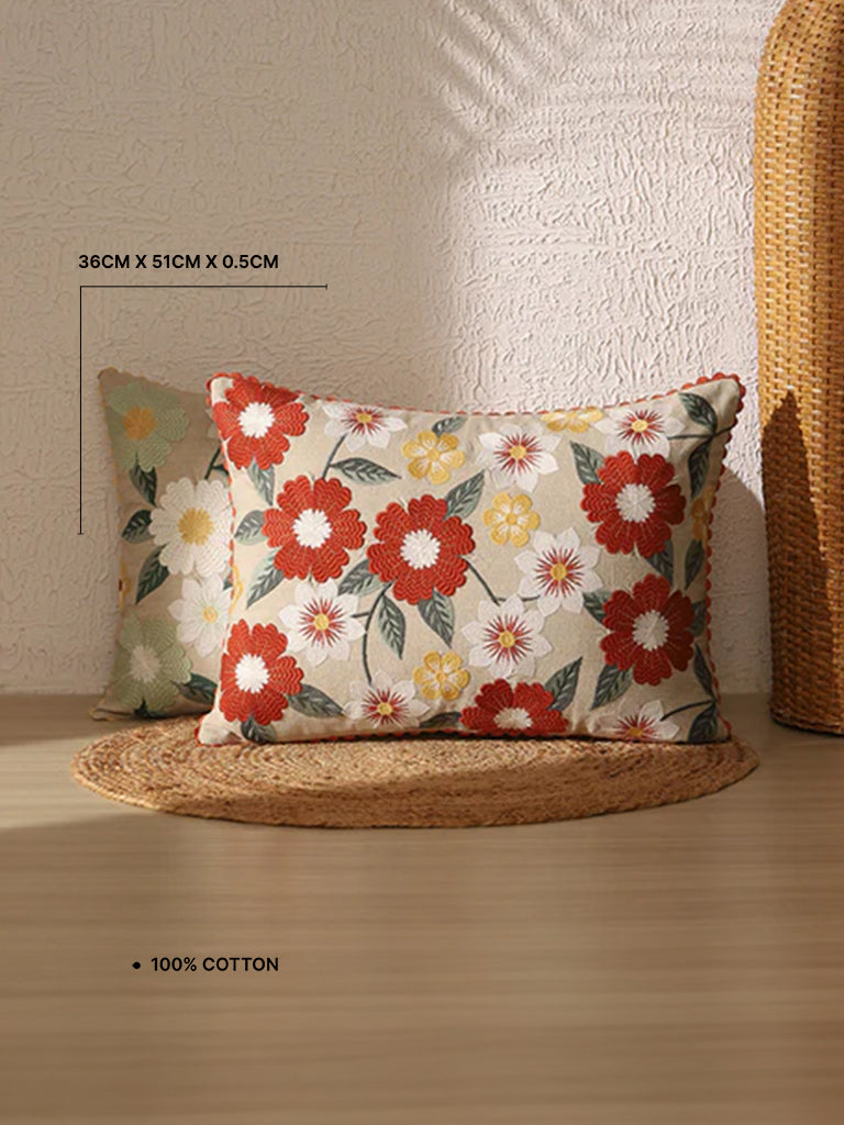 Westside Home Multicolour Big Daisy Embroidered Cushion Cover