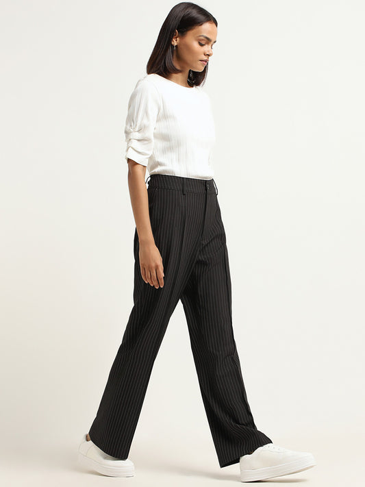 Buy Wardrobe Solid Off White Slit Ponte Trousers from Westside