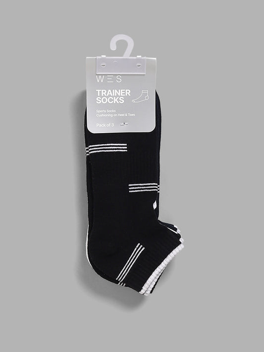 WES Lounge Striped Black & White Trainer Socks - Pack of 3