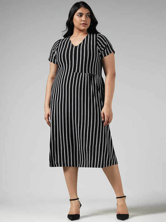 Gia Black Striped A-Line Dress