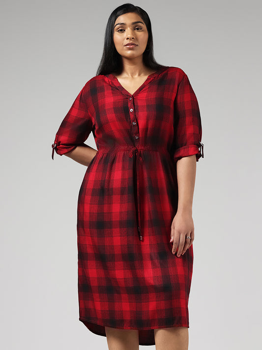 Gia Red Checked Asymmetric Dress