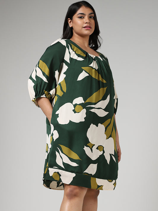 Gia Forest Green Bold Floral Printed Straight Dress