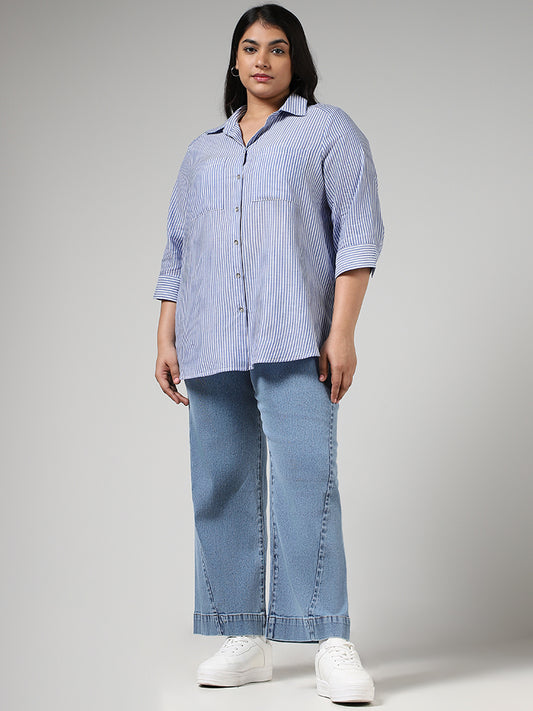 Gia Light Blue Seam Detail Wide Leg - Fit Mid - Rise Denim Jeans