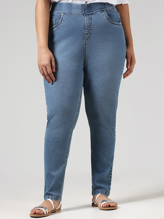 Gia Solid Dark Blue Denim Straight - Fit Mid - Rise Jeggings