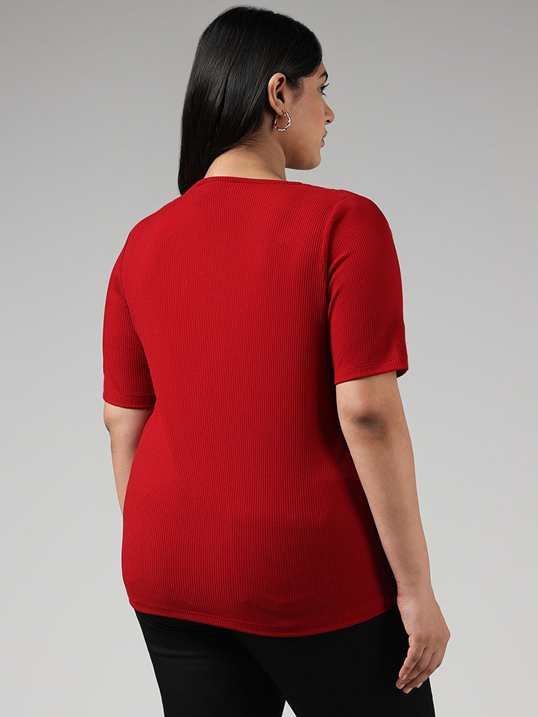 Westside Red Cut-Out from Buy Gia Neck Solid T-Shirt