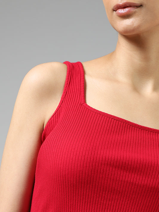 Wunderlove Cherry Red Ribbed Cotton Blend Camisole