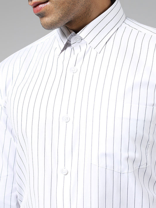 WES Formals White Striped Relaxed-Fit Shirt
