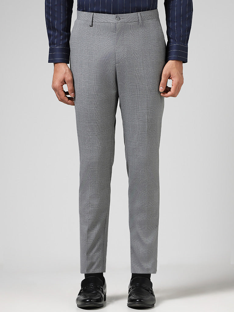Light Grey and Blue Check Skinny Fit Suit Trouser | Ben Sherman