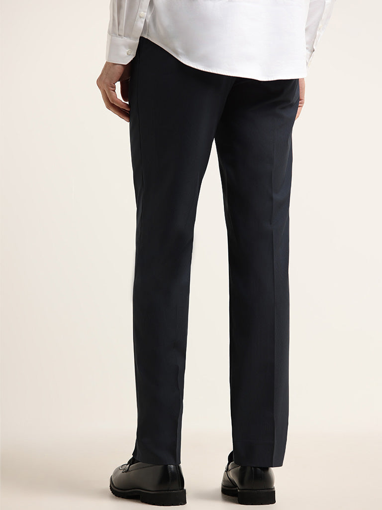 WES Formals Navy Slim Fit Trousers