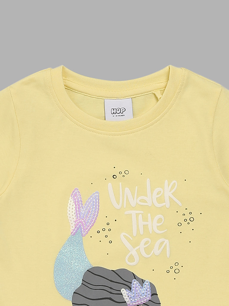 HOP Kids Mermaid Printed Yellow T-Shirt