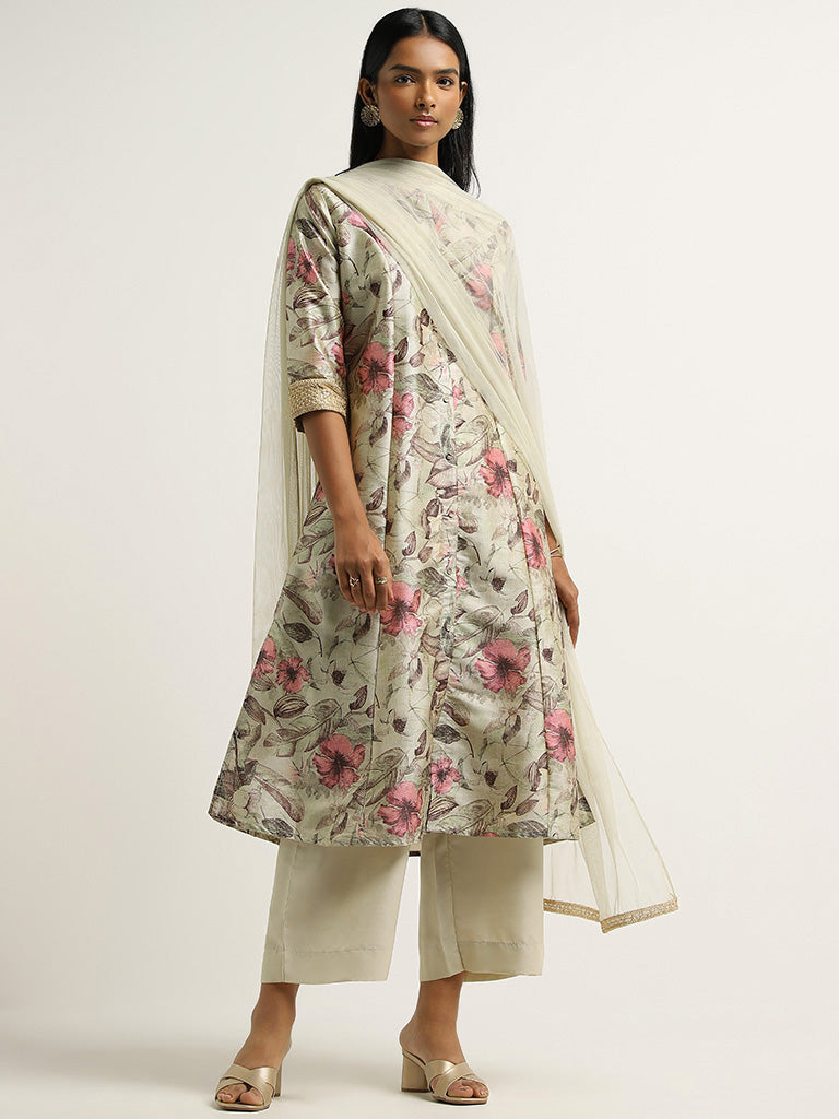 Buy Vark Green Printed Kurta, Palazzos & Dupatta Set from Westside