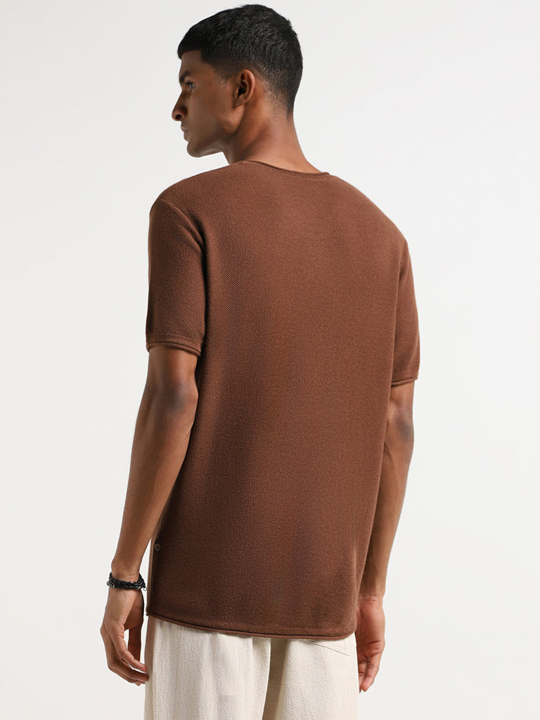 Brown crew neck t shirt best sale