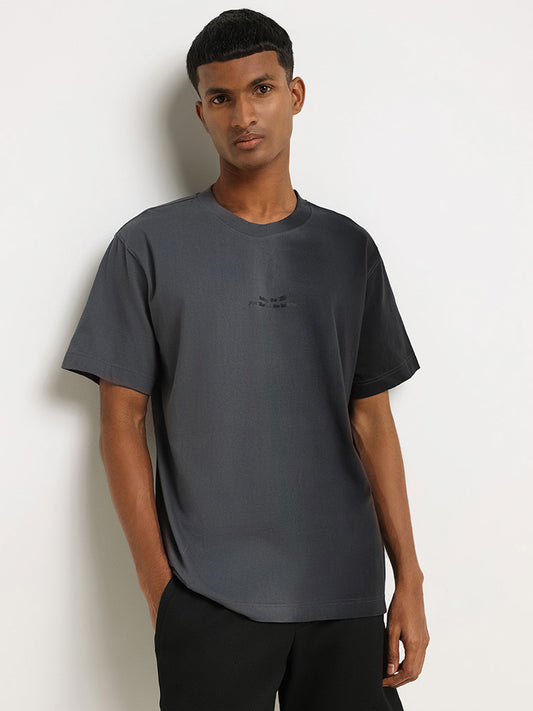 Studiofit Grey Printed Cotton Relaxed Fit T-Shirt
