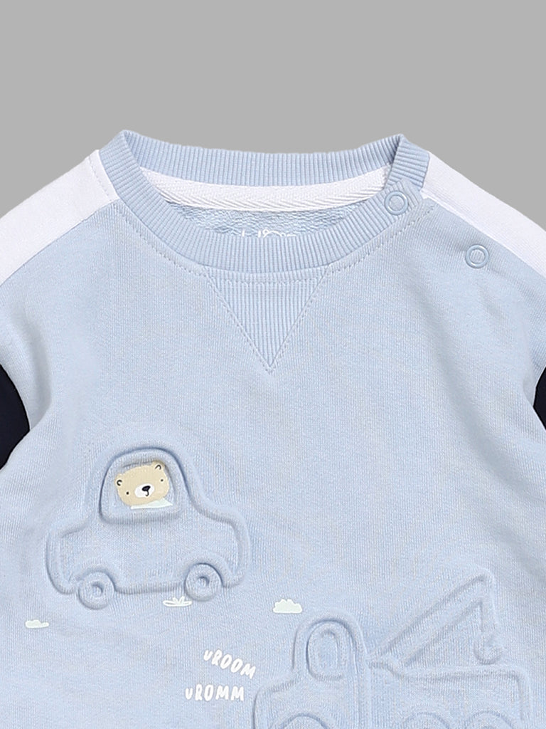 HOP Baby 3D Vehicle Printed Light Blue Sweatshirt