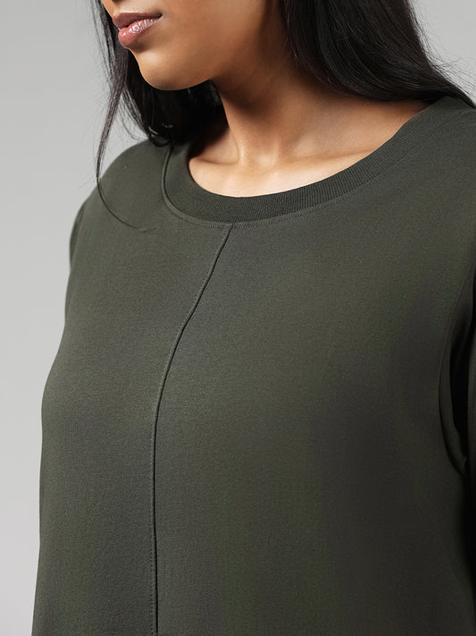 Gia Solid Olive Cotton Straight Dress