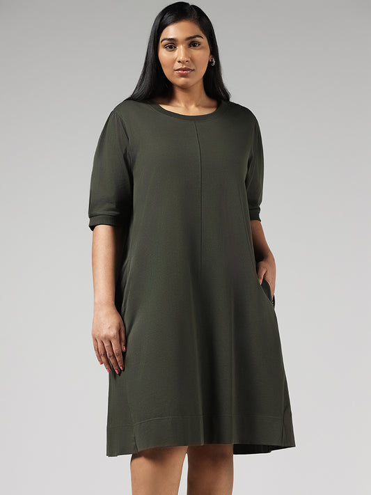Gia Solid Olive Cotton Straight Dress