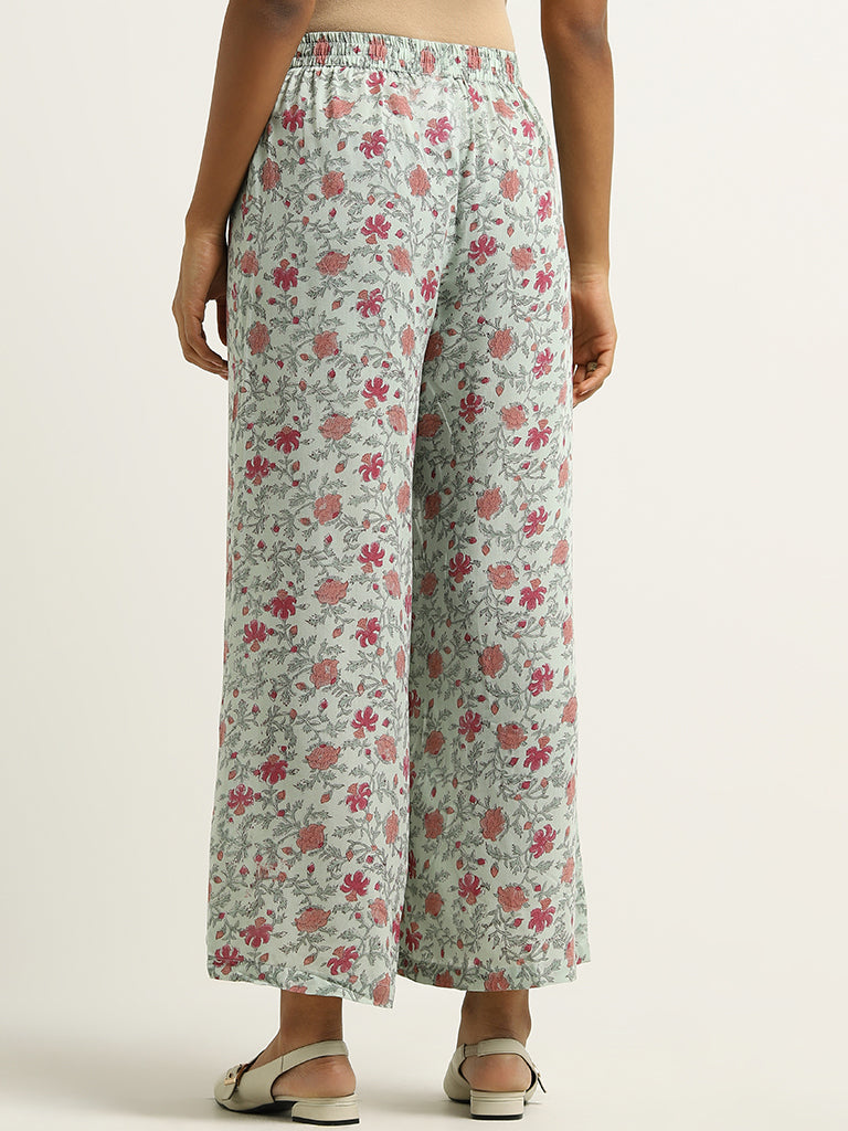 FLORAL LOOSE FIT TROUSERS - Ecru / Black | ZARA India