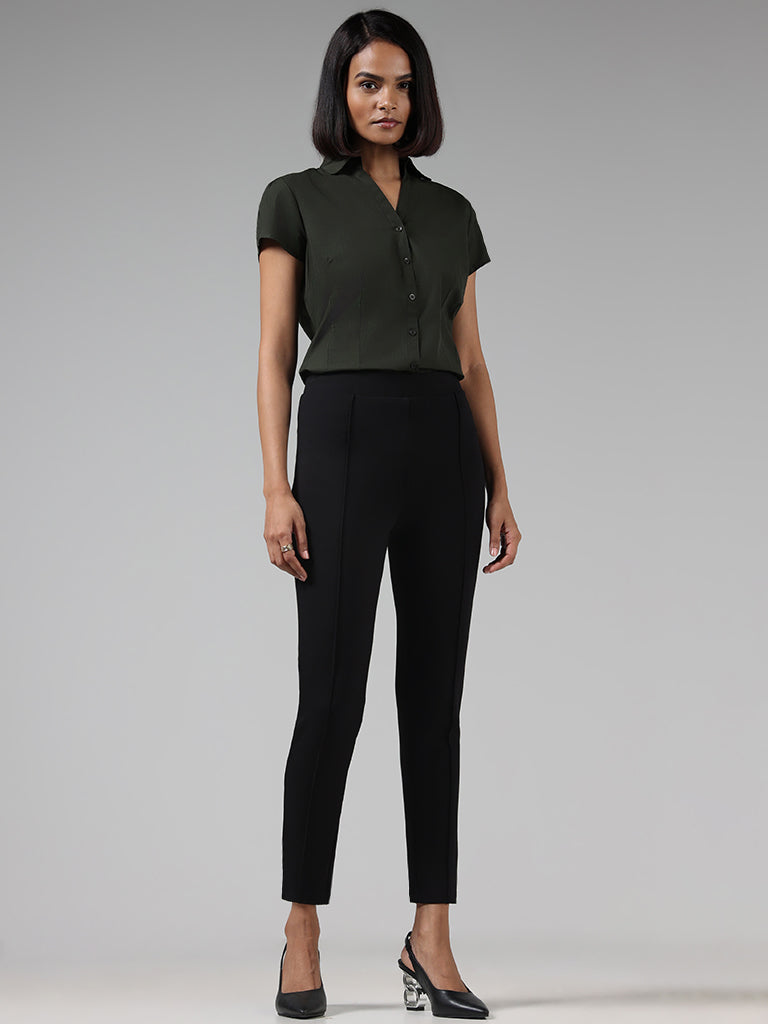 Wardrobe Solid Black Ankle Length Ponte Pants