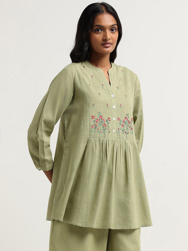 Utsa Green Floral Embroidered Tunic
