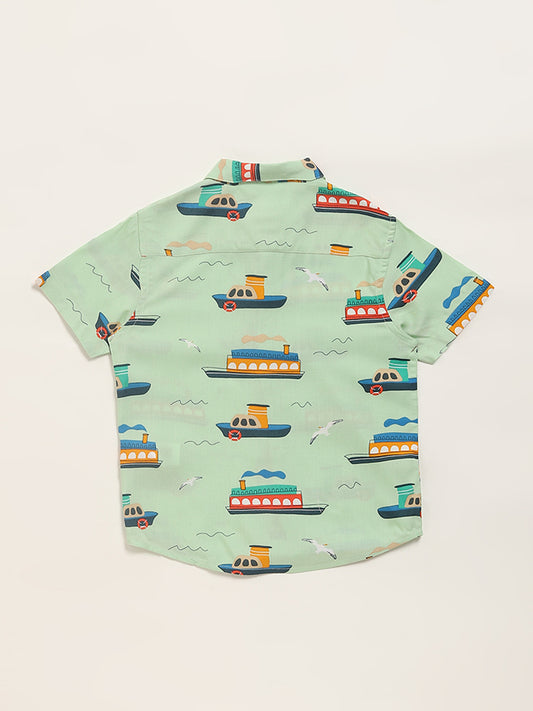 HOP Kids Nautical Print Green Shirt