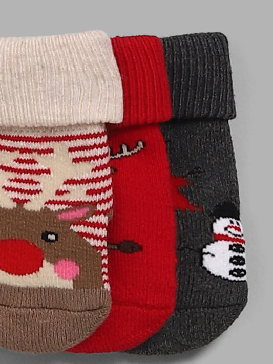 HOP Baby Multicolor Christmas Print Socks - Pack of 3