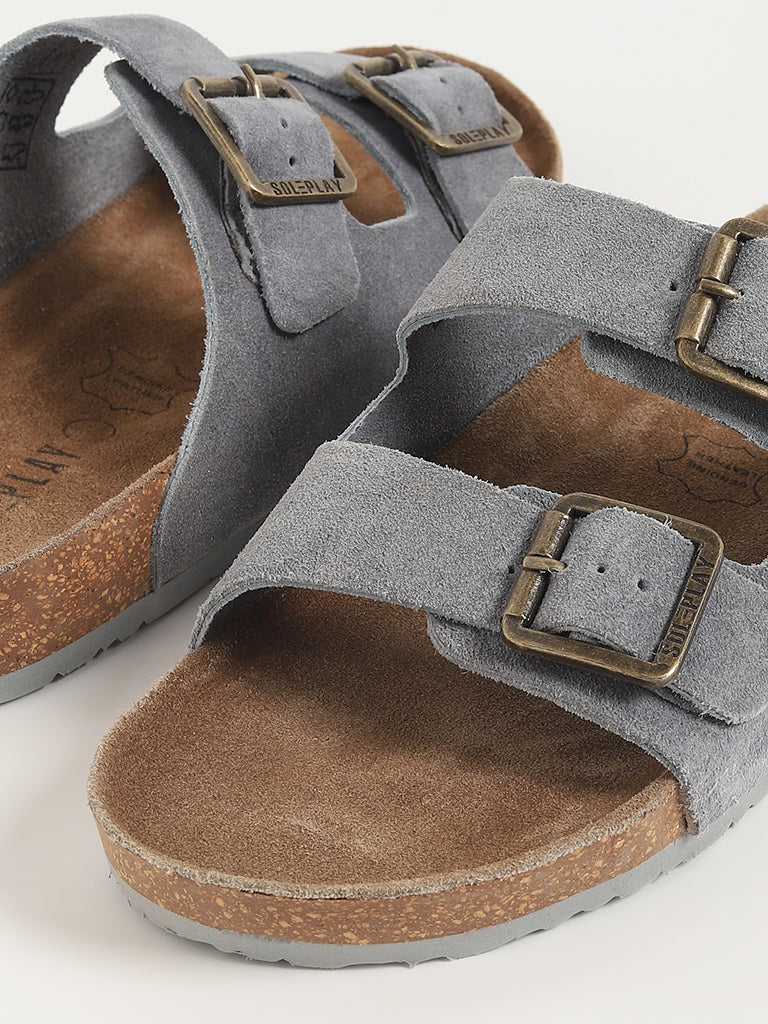 Grey leather store sandals