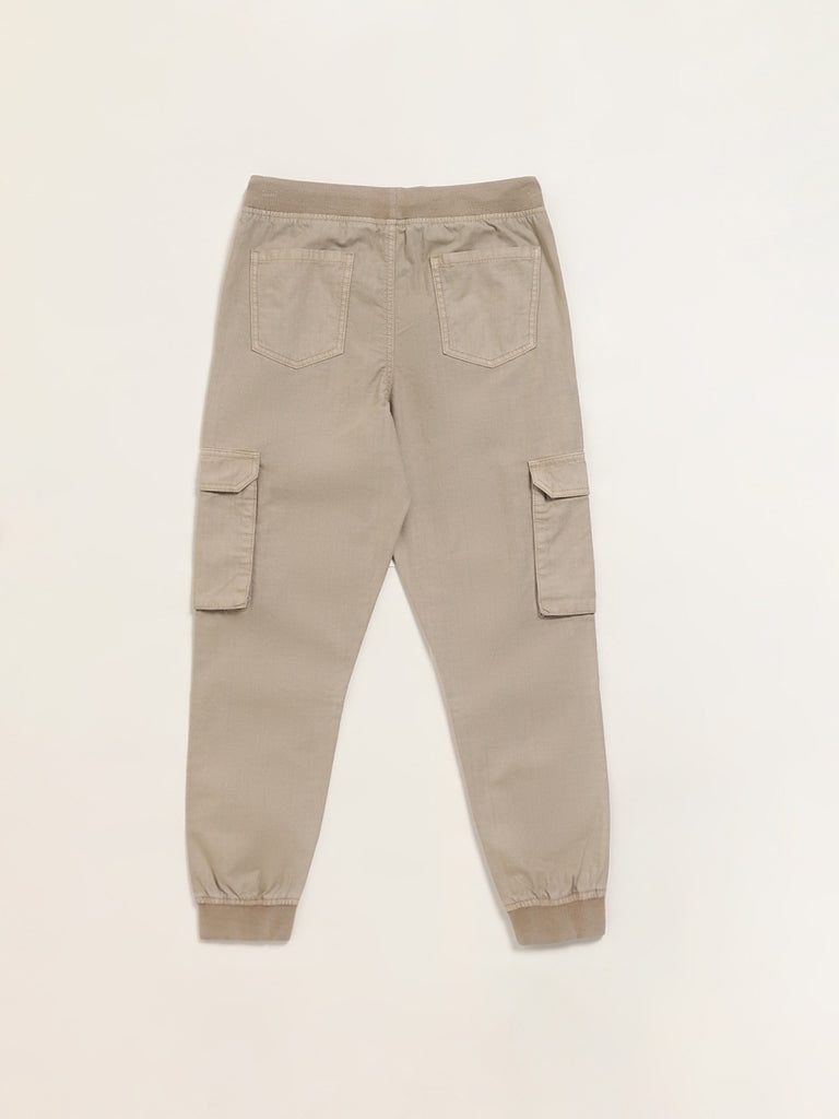 Y&F Kids Beige Mid-Rise Cotton Cargo Joggers