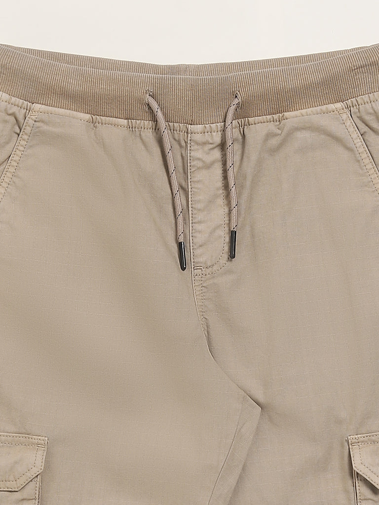 Y&F Kids Beige Mid-Rise Cotton Cargo Joggers