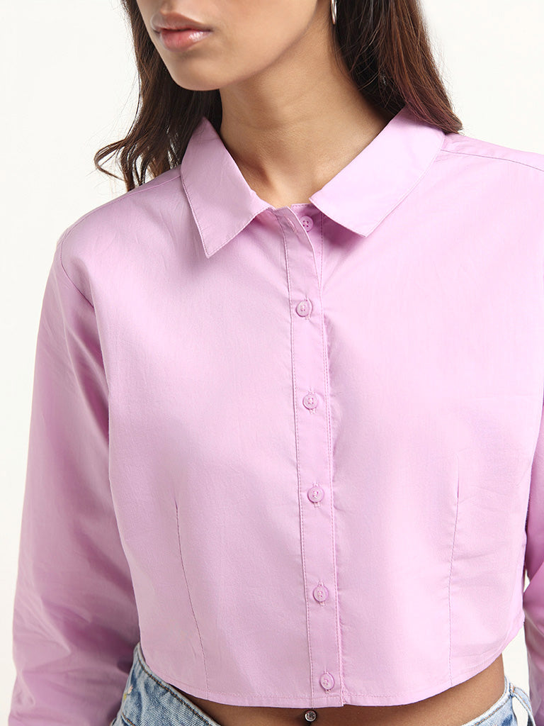 Cropped Button Up Shirt Pink