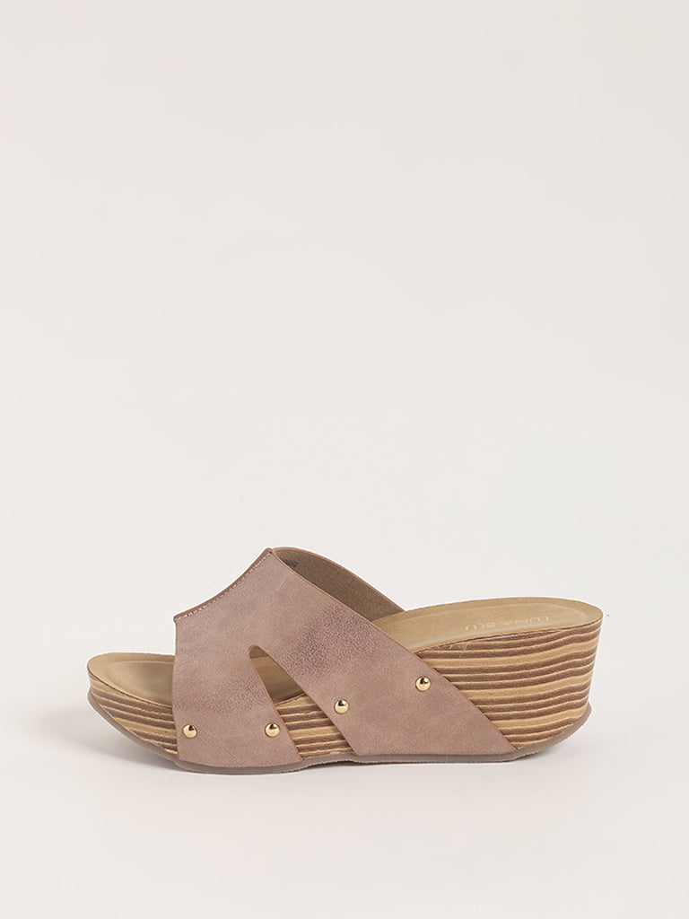 MARGHERITA - wedge sandals in glassy pink crocodile