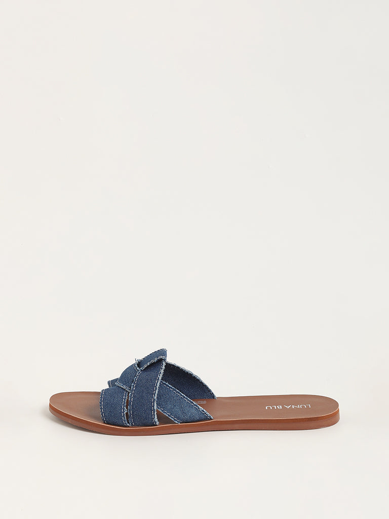 Blue slip on discount sandals