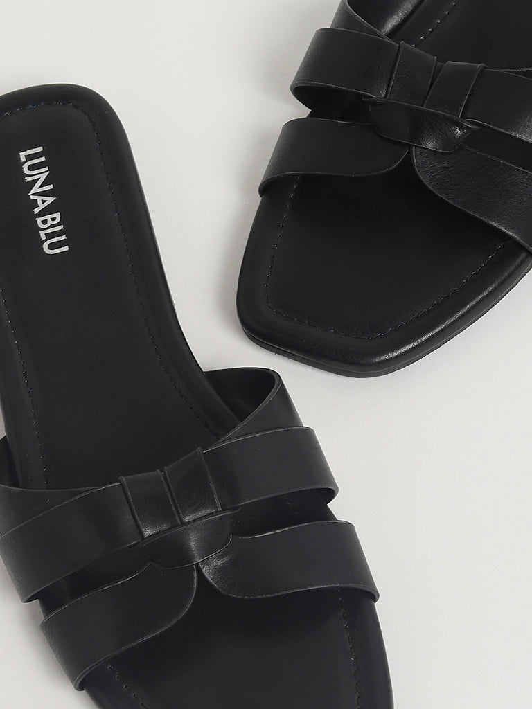 Buy LUNA BLU Double Strap Black Slides from Westside