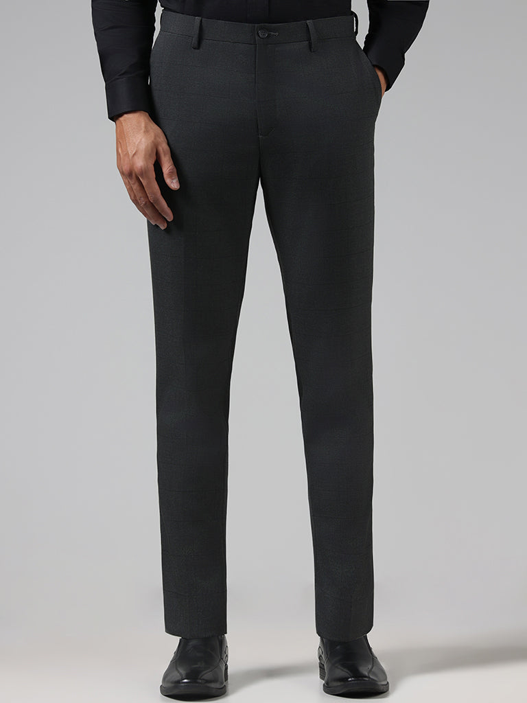 Buy WES Formals Navy Slim-Fit Trousers from Westside